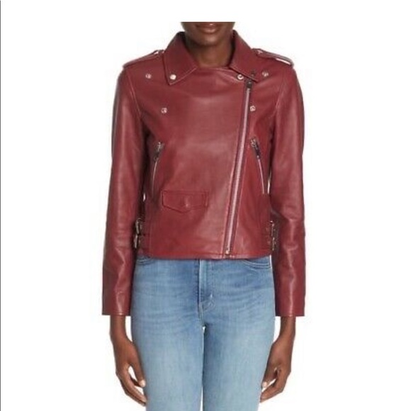 Walter Baker Liz Leather Crop Moto Jacket - Oxblood Red - Small - Picture 3 of 11